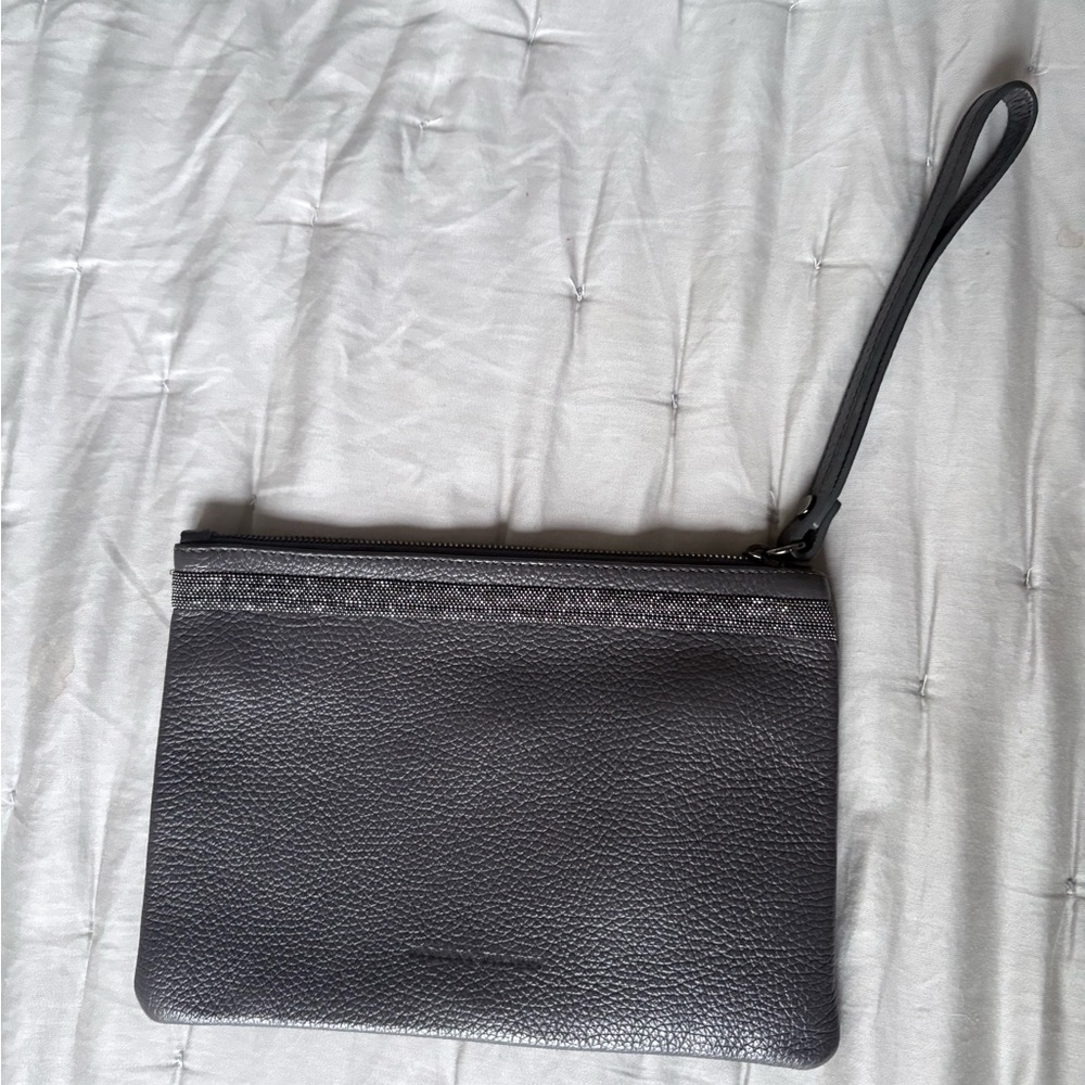 Fabiana Filippi Chic Gray Leather Wristlet Clutch